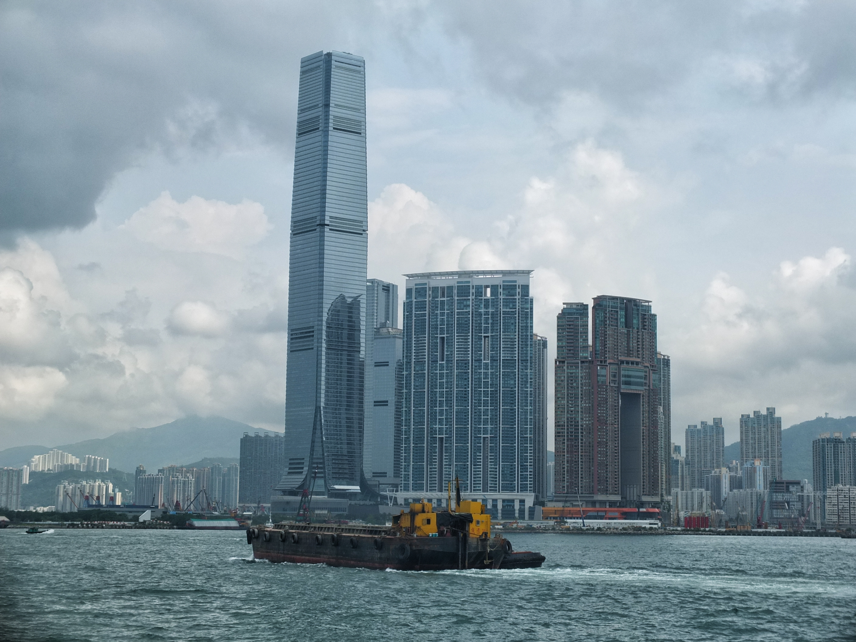 Looking back at Kowloon while riding the Star Ferry