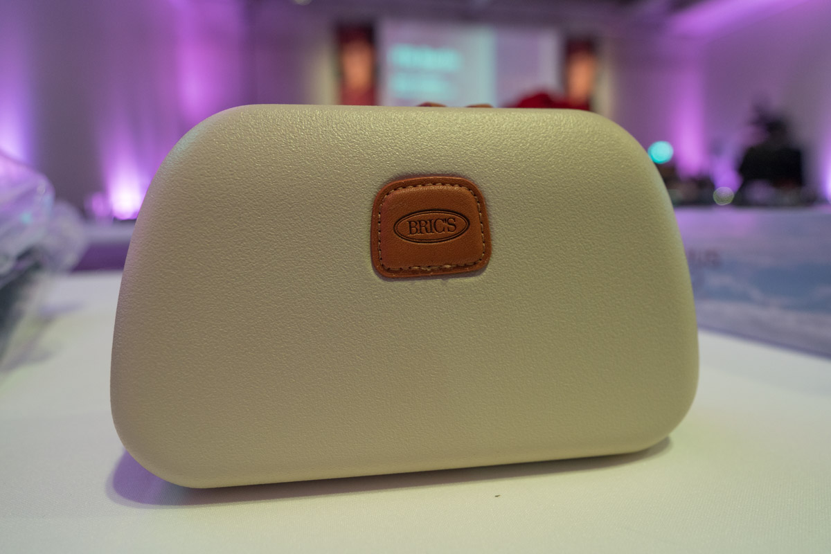 a white and brown leather case