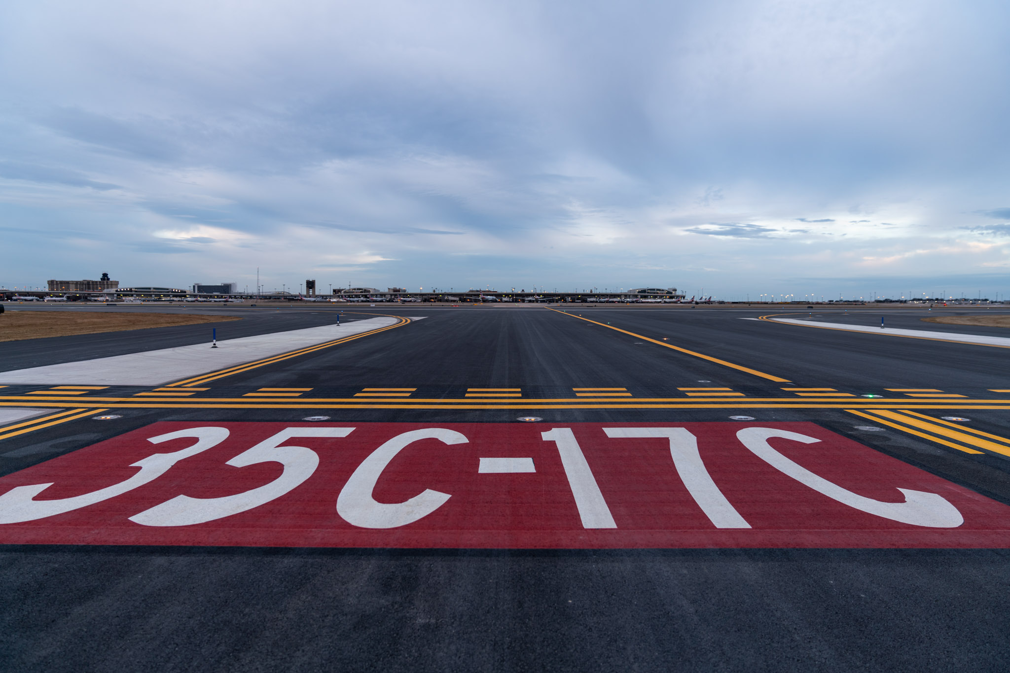 a runway with numbers on it
