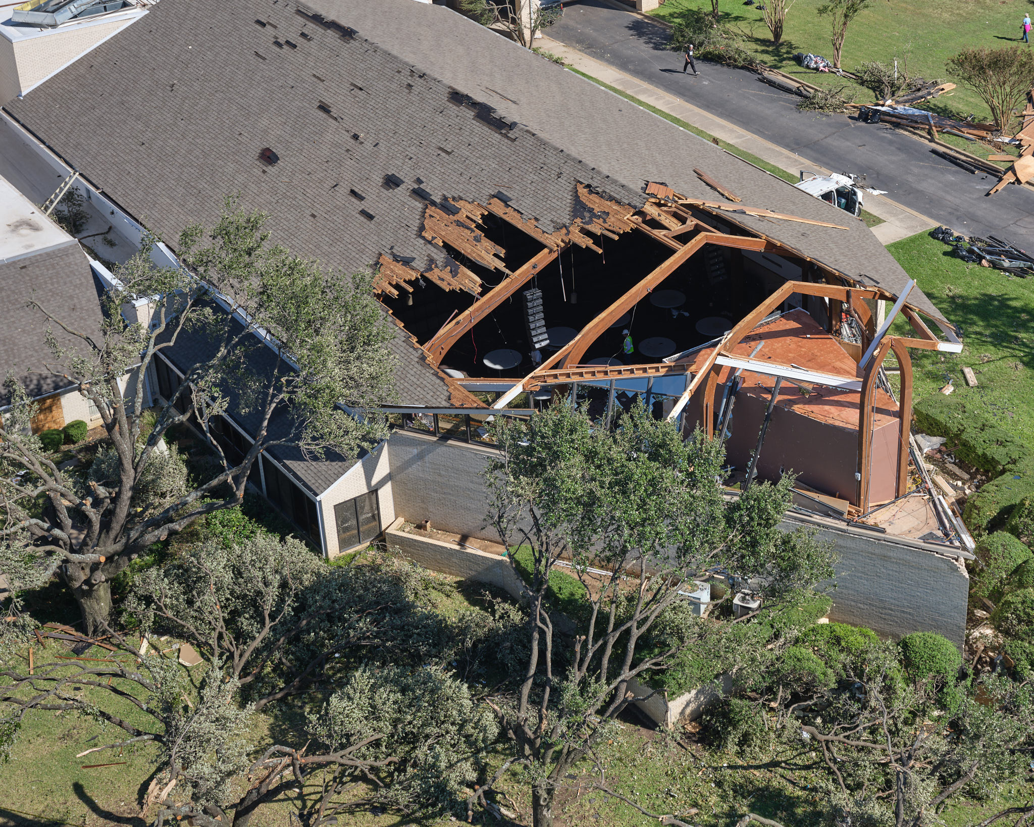 a house with a roof collapsed