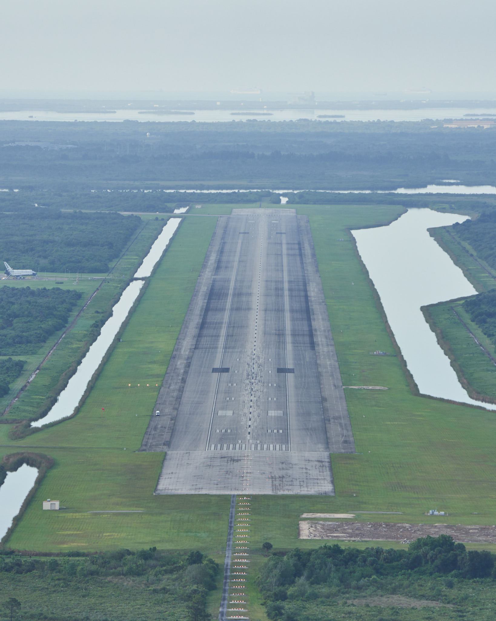 an aerial view of a runway
